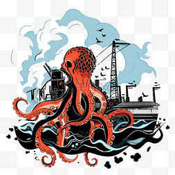 核污染变异的章鱼卡通手绘免抠元