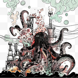 卡通手绘核污染变异的章鱼元素