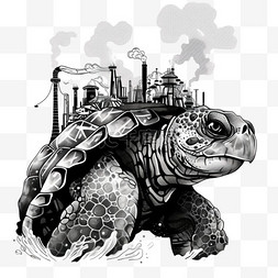核污染卡通手绘变异的鳄龟元素