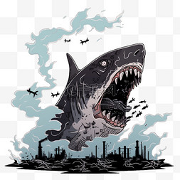 污染的工厂图片_核污染变异的鲨鱼卡通手绘元素