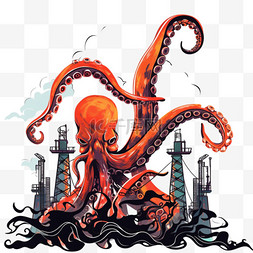 卡通元素核污染变异的章鱼手绘