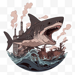 免抠恐怖图片_核污染变异的鲨鱼免抠手绘卡通元