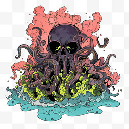 核污染变异的章鱼卡通手绘元素