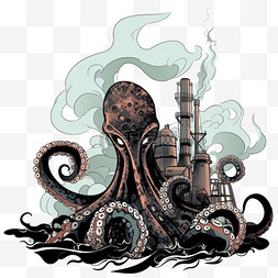 卡通工厂图片_手绘元素核污染变异的章鱼卡通