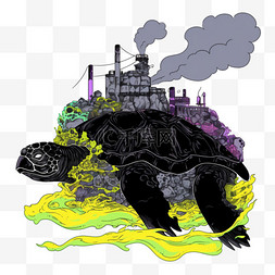 手绘元素核污染变异的鳄龟卡通