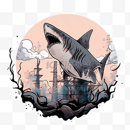 卡通工厂图片_卡通手绘核污染变异的鲨鱼元素