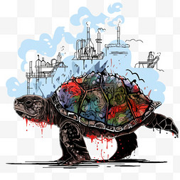 卡通海水图片_核污染变异的鳄龟卡通元素手绘