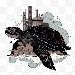 卡通手绘核污染变异的鳄龟元素