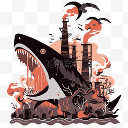 卡通工厂图片_手绘元素核污染变异的鲨鱼卡通