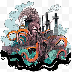 核污染变异的手绘章鱼卡通元素