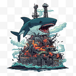 卡通工厂图片_核污染免抠变异的鲨鱼手绘元素卡