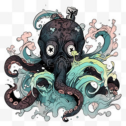 卡通核污染变异的章鱼手绘元素