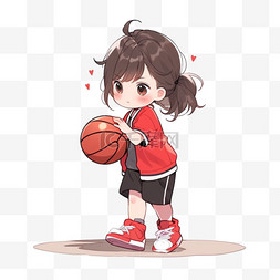 女孩卡通拿着篮球手绘元素