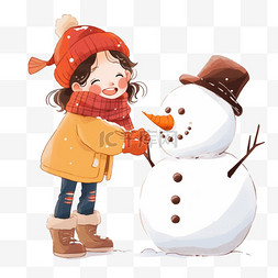 新年背景图片_迎新年元素可爱女孩堆雪人卡通手