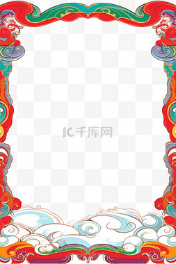 新年蓝红背景图片_新年边框手绘古典祥云元素
