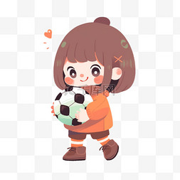 可爱女孩拿着足球免抠卡通手绘元