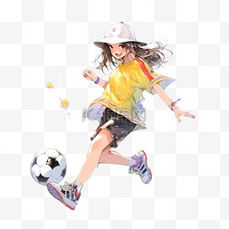 数字运动图片_女孩元素踢足球手绘免抠卡通