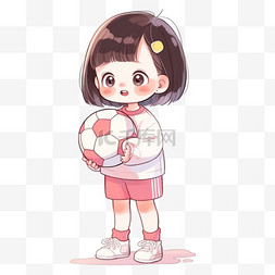 可爱卡通手绘女孩拿着足球元素