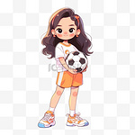 卡通元素可爱女孩拿着足球手绘