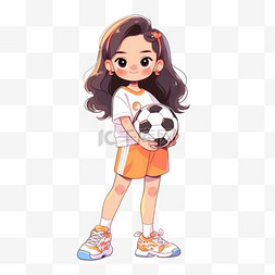 足球手绘图片_卡通元素可爱女孩拿着足球手绘