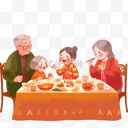 全身妈妈图片_团圆团聚卡通新年手绘元素