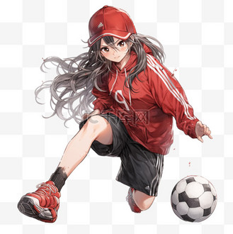 踢足球的卡通手绘女孩元素