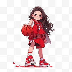 卡通女孩拿着篮球元素