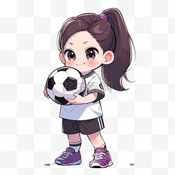 足球可爱png图片_可爱女孩拿着足球卡通元素手绘