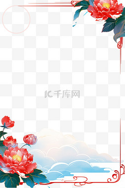上方刘海图片_牡丹花边框元素古典手绘免抠