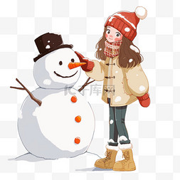迎新年可爱女孩堆雪人元素卡通手