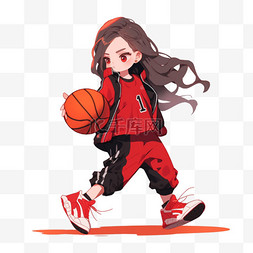 女孩拿着篮球元素卡通