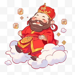 新年背景红色财神图片_卡通新年财神祥云手绘元素