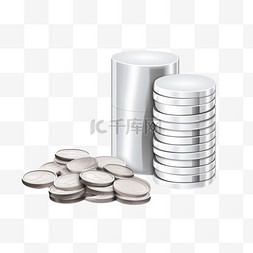 铜制硬币图片_白色圆形容器旁的银色圆形硬币