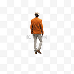 混凝土图片_一名身穿橙色夹克、头戴棕色帽子