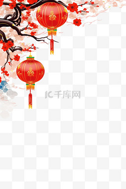 新年背景图片_手绘元素新年边框红色祥云灯笼