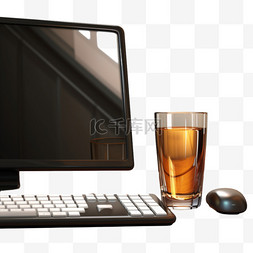 电脑键盘黑色图片_棕色木桌上黑色电脑键盘旁的透明