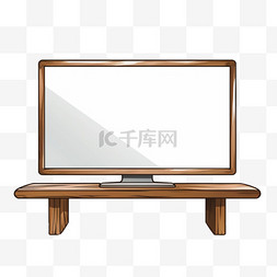 一台放在木桌上的电脑显示器