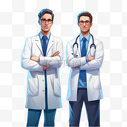 两名身穿蓝色实验室大衣的男子