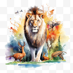 色彩几何动物图片_手绘色彩狮子动物免扣元素装饰素