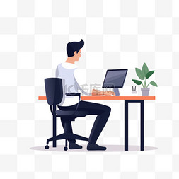 坐在电脑桌前的人图片_坐在办公桌前的人，有一台笔记本