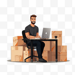 一名身穿黑色衬衫的男子坐在电脑