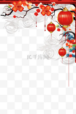 商品背景底图图片_新年手绘元素边框红色祥云灯笼