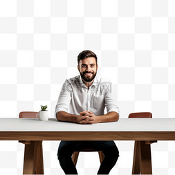 一名男子坐在一张桌子前的摄像机