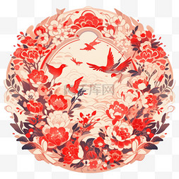 中国红色主题图片_新年窗花红色元素喜鹊手绘