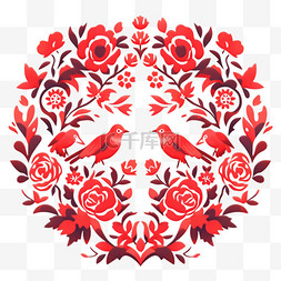 红白色线条图片_新年窗花手绘元素红色喜鹊
