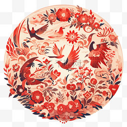 中国红色主题图片_手绘元素新年窗花红色喜鹊