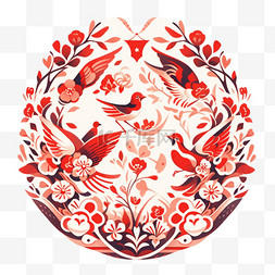 中国红背景素材图片_窗花红色喜鹊新年手绘元素