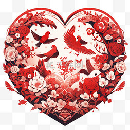 中国圆形窗花图片_窗花红色喜鹊手绘新年元素