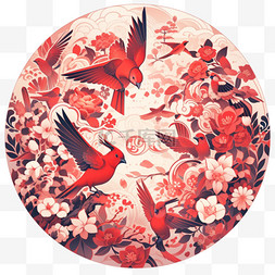 鲜花墙背景图片_新年窗花元素红色喜鹊手绘