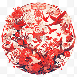 中国红主题背景图片_新年窗花红色喜鹊手绘元素
